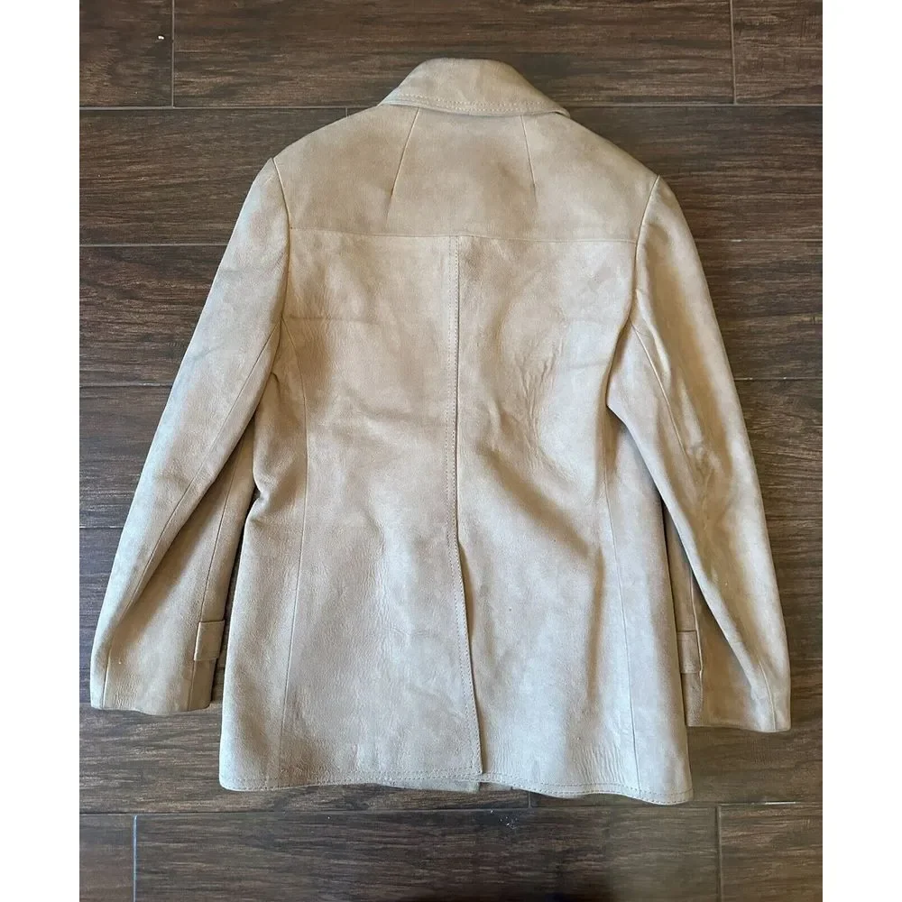 Vtg World Knits Suede Leather Jacket Sz Medium Tan Beige Brown Coat NICE QUALITY
